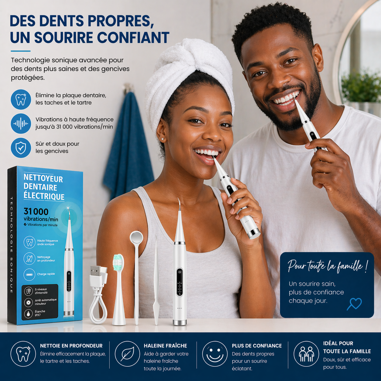 Nettoyeur Dentaire Électrique Anti-Tartre : Sourire Propre 😁